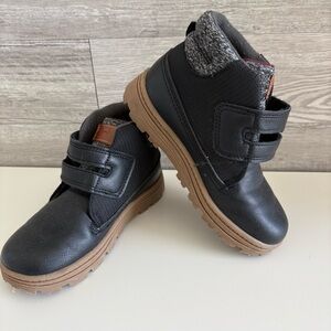 Black and Brown Ankle Boots with Fabric Stylish Collar and Velcro Closure